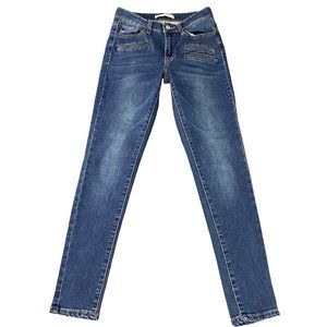 KanCan Dark Wash Mid Rise Skinny Jeans Zipper Accents KC11037 Size 5 / 26